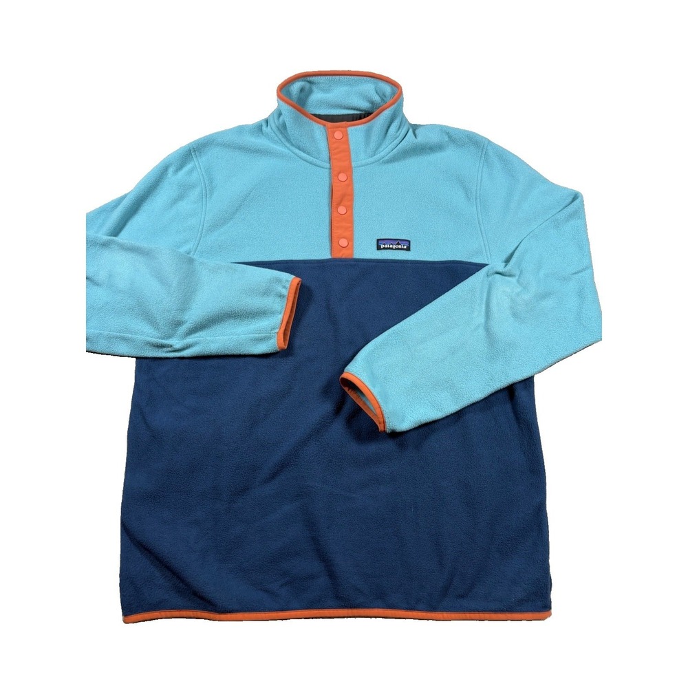 Patagonia Micro D Snap-T Fleece Womens M Blue Orange Colorblock Pullover
